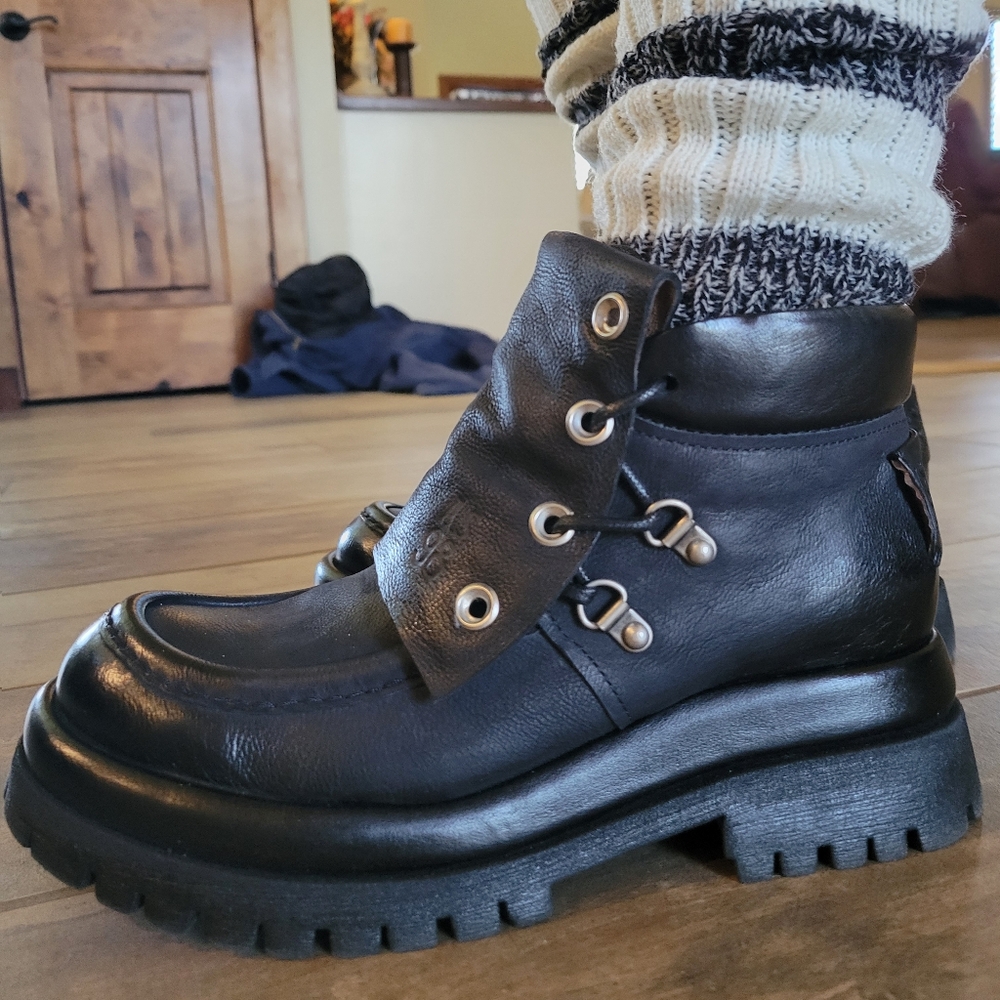 A.S.98 NEW Black Leather Ankle Boots 37
